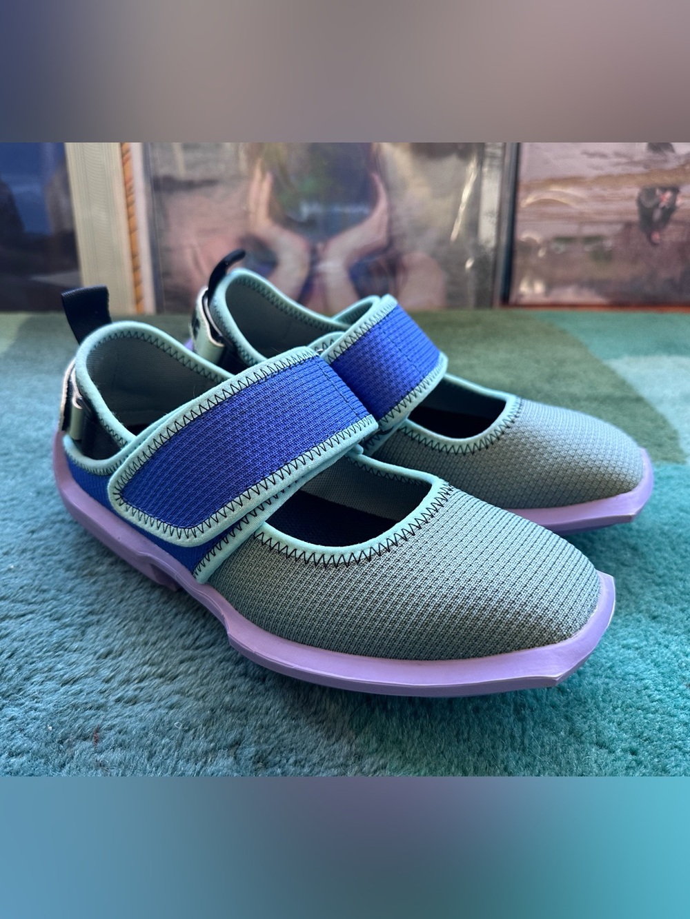 Fluevog EXCELLENT Angel Blair vegan Velcro strap green/blue/purple MJ sneaker -9 - Picture 3 of 16